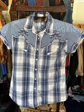 Panhandle Slim Navy and White Plaid Western Snap Shirt
